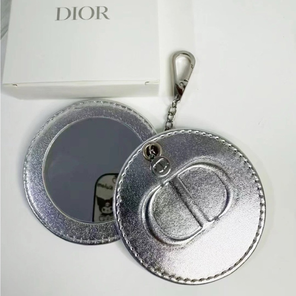 Dior Metallic Silver Keychain with Mirror
